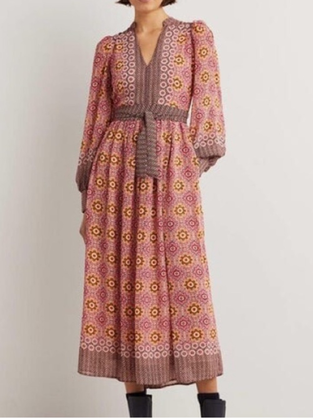Boden Wow Placement Maxi Dress Floral Print Belted Boho Size 16/18R